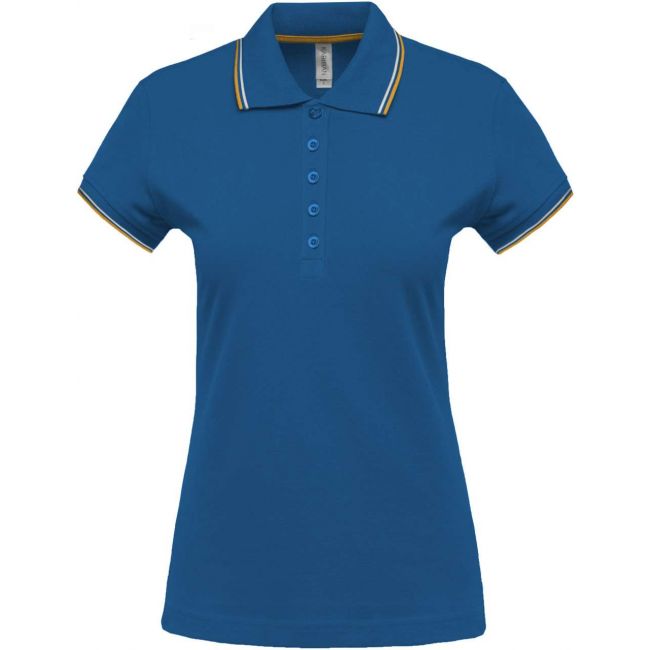 Ladies' short-sleeved polo shirt culoare light royal blue/yellow/white marimea s