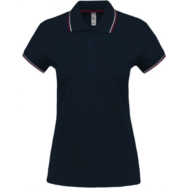 Ladies' short-sleeved polo shirt culoare navy/wine/white marimea xl