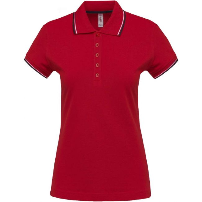 Ladies' short-sleeved polo shirt culoare red/navy/white marimea s