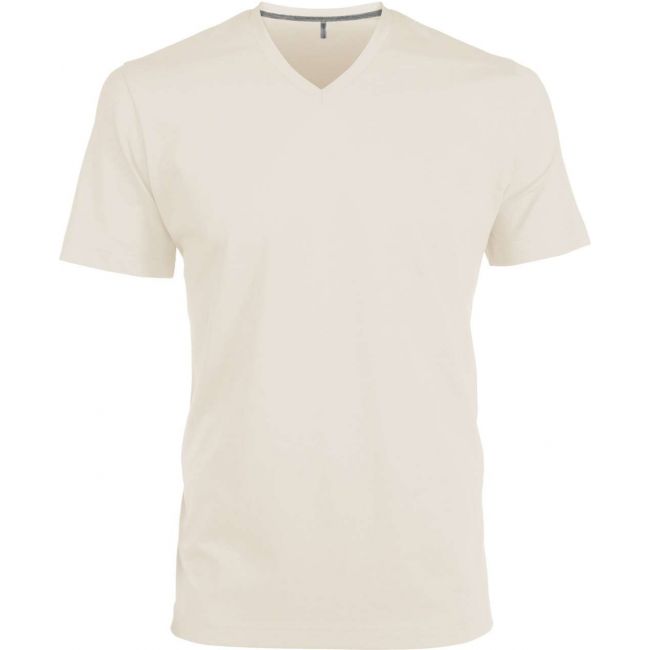 Men's short-sleeved v-neck t-shirt culoare light sand marimea m