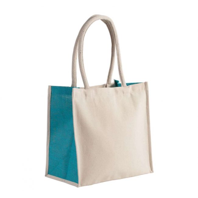 Cotton / jute tote bag - 17l culoare natural/turquoise marimea u