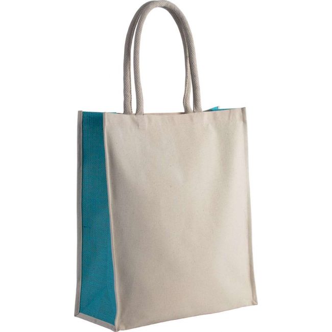 Cotton / jute tote bag - 23l culoare natural/turquoise marimea u