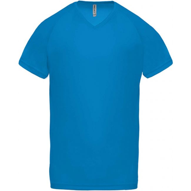 Men’s v-neck short sleeve sports t-shirt culoare aqua blue marimea s
