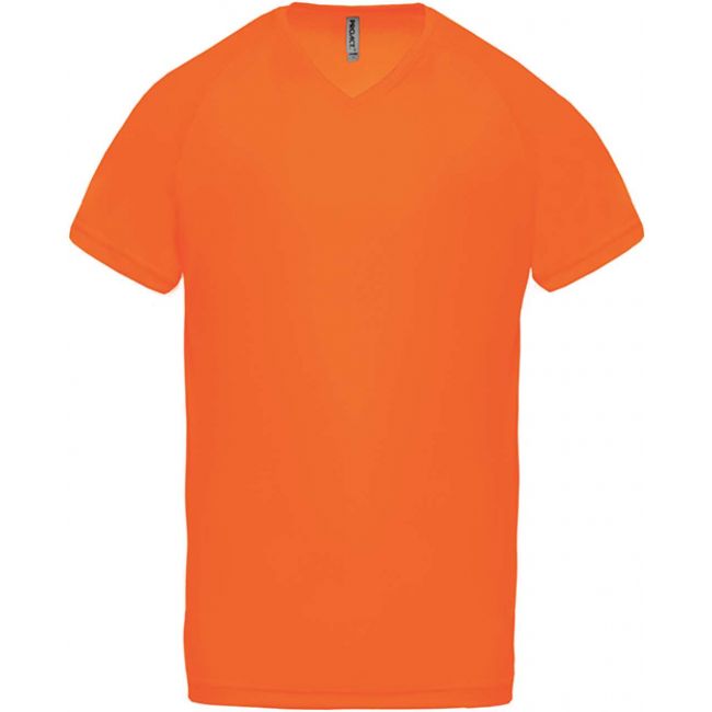 Men’s v-neck short sleeve sports t-shirt culoare fluorescent orange marimea 2xl