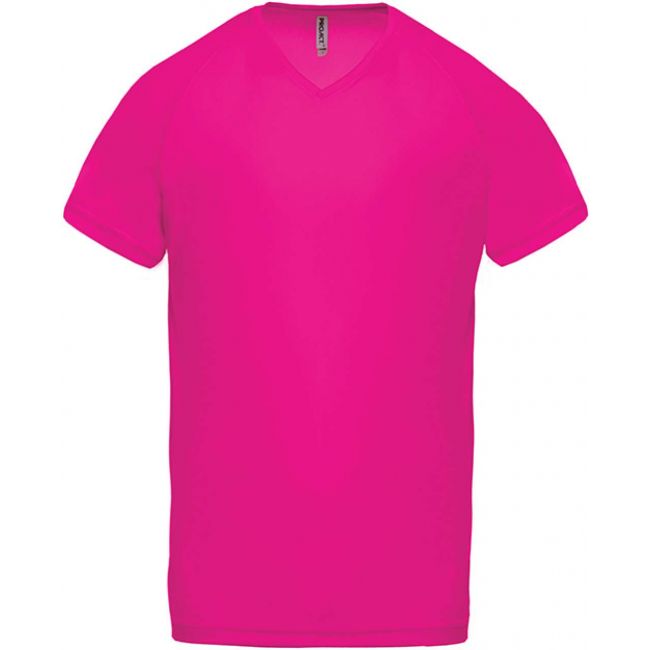 Men’s v-neck short sleeve sports t-shirt culoare fuchsia marimea l