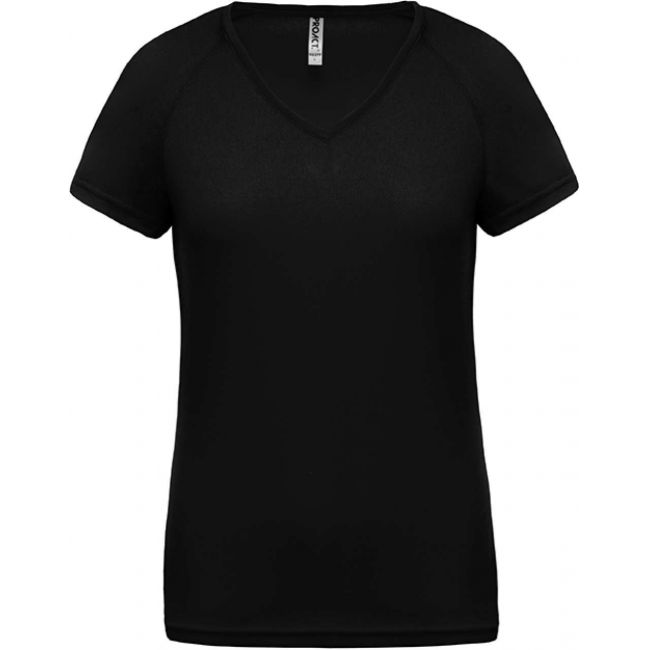 Ladies’ v-neck short sleeve sports t-shirt culoare black marimea s