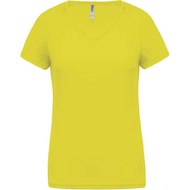 Ladies’ v-neck short sleeve sports t-shirt culoare fluorescent yellow marimea m