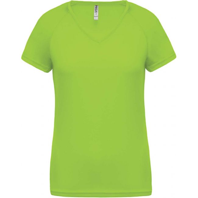 Ladies’ v-neck short sleeve sports t-shirt culoare lime marimea xl