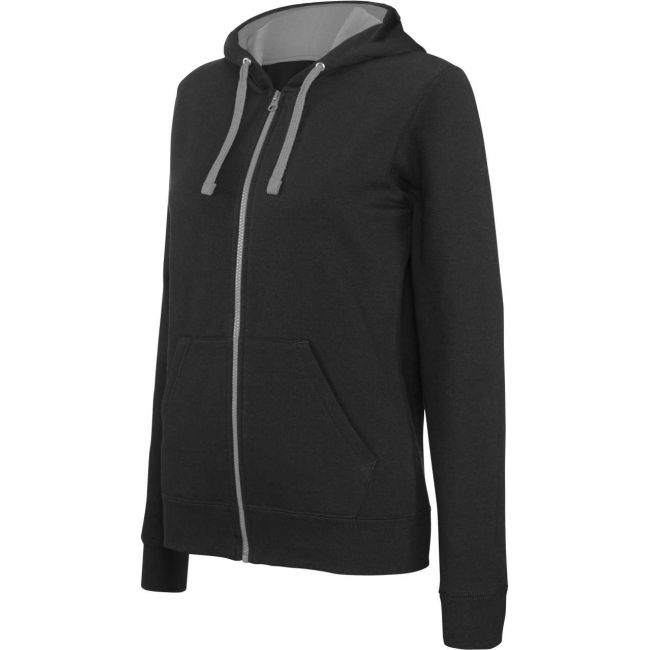 Ladies’ contrast hooded full zip sweatshirt culoare black/fine grey marimea 2xl