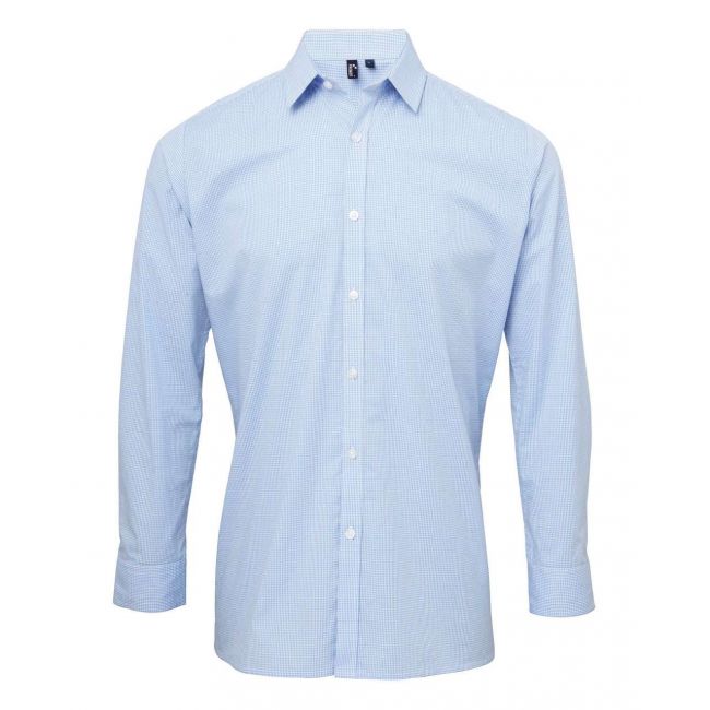 Men's long sleeve gingham cotton microcheck shirt culoare light blue/white marimea m