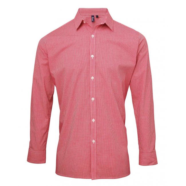 Men's long sleeve gingham cotton microcheck shirt culoare red/white marimea s