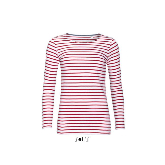 Sol's marine women - long sleeve striped t-shirt culoare white/red marimea 2xl