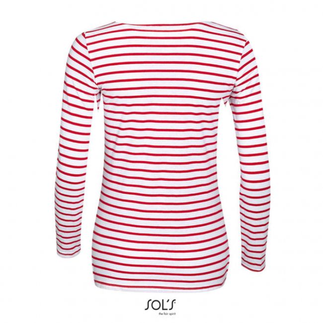 Sol's marine women - long sleeve striped t-shirt culoare white/red marimea 2xl