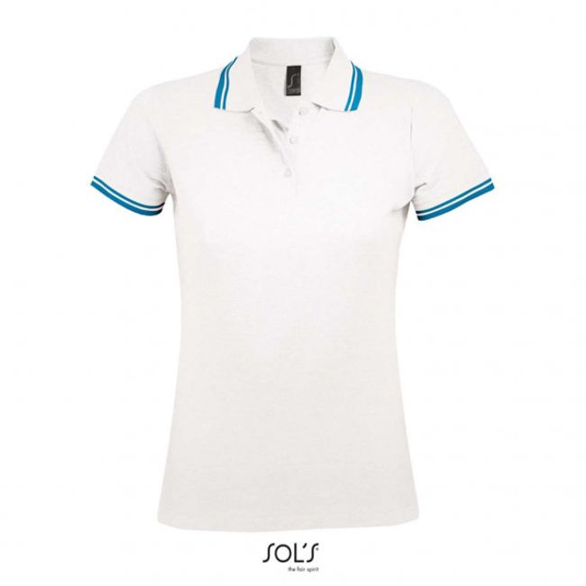 Sol's pasadena women - polo shirt culoare white/aqua marimea 2xl