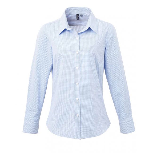 Women's long sleeve gingham microcheck shirt culoare light blue/white marimea xs