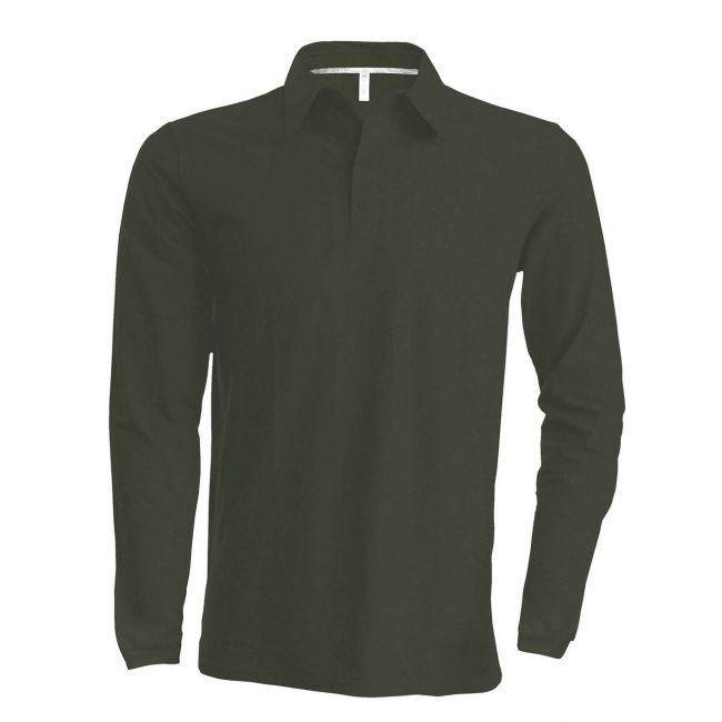 Men's long-sleeved polo shirt culoare dark khaki marimea m