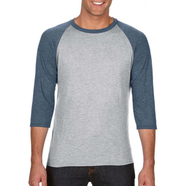 Adult tri-blend ¾ sleeve raglan tee culoare heather grey/heather navy marimea s