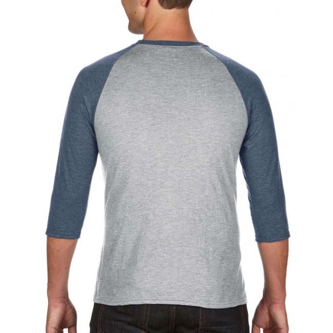 Adult tri-blend ¾ sleeve raglan tee culoare heather grey/heather navy marimea xs