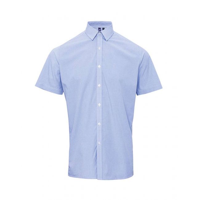 Men's short sleeve gingham cotton microcheck shirt culoare light blue/white marimea 3xl