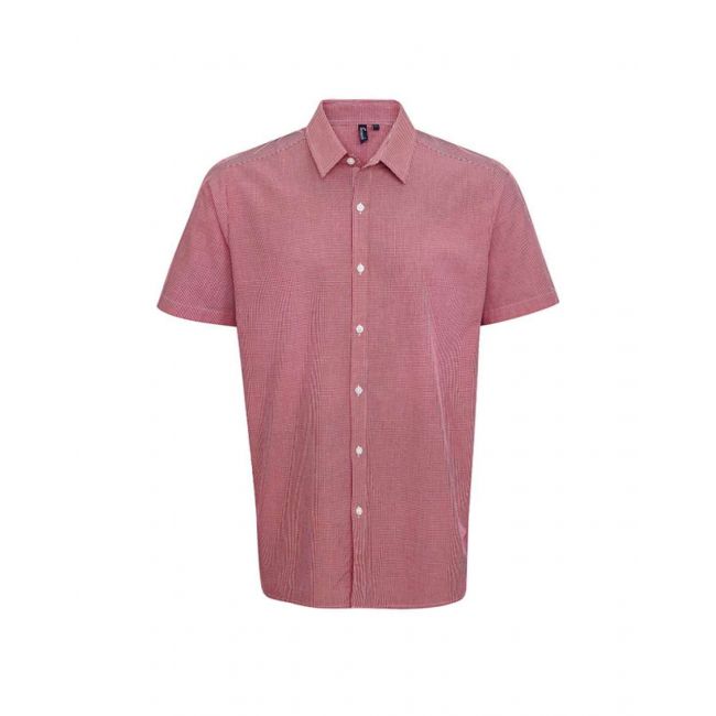 Men's short sleeve gingham cotton microcheck shirt culoare red/white marimea m