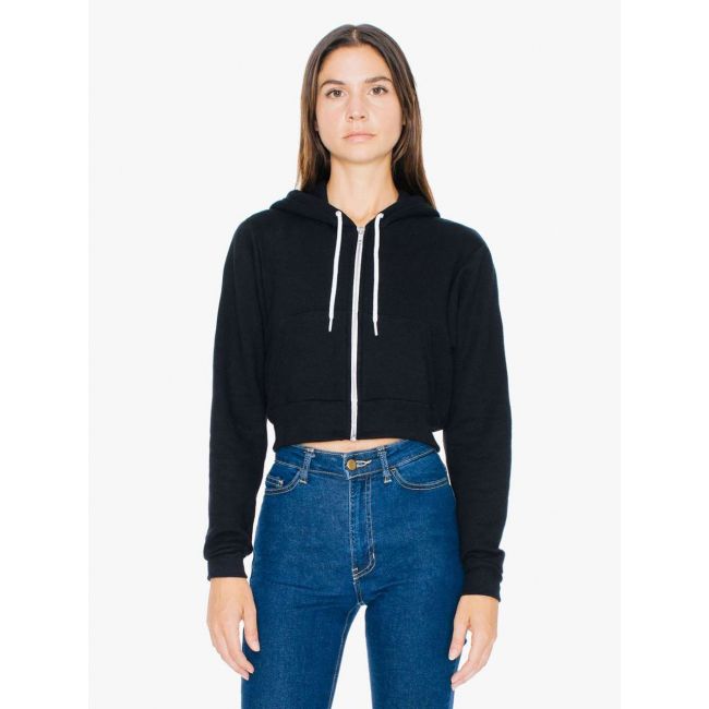 Women's flex fleece cropped zip hooded sweatshirt culoare black marimea l