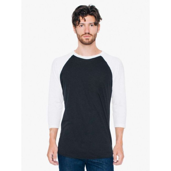 Unisex poly-cotton 3/4 sleeve raglan t-shirt culoare black/white marimea s