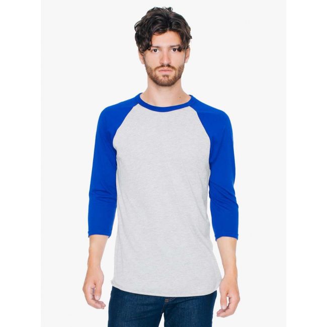 Unisex poly-cotton 3/4 sleeve raglan t-shirt culoare heather grey/lapis marimea l