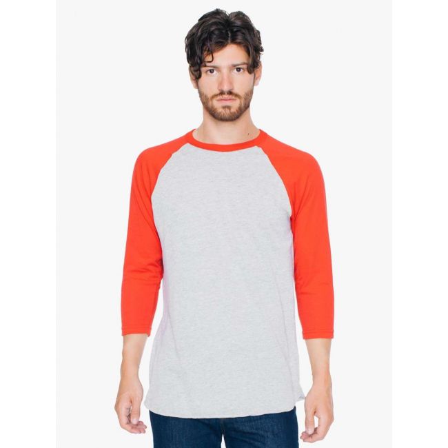 Unisex poly-cotton 3/4 sleeve raglan t-shirt culoare heather grey/red marimea xs