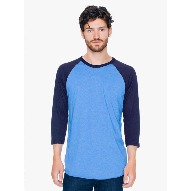 Unisex poly-cotton 3/4 sleeve raglan t-shirt culoare heather lake blue/navy marimea xl