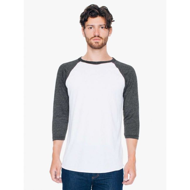 Unisex poly-cotton 3/4 sleeve raglan t-shirt culoare white/heather black marimea l
