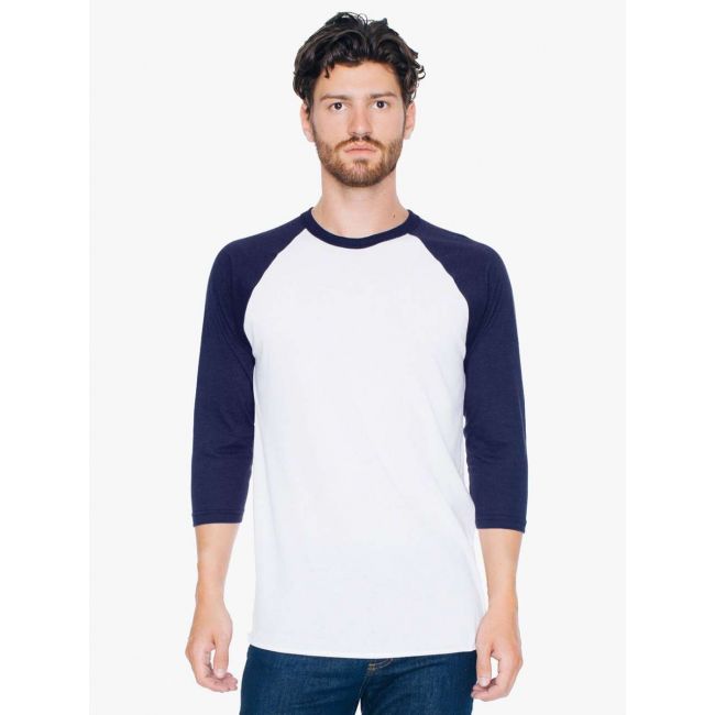 Unisex poly-cotton 3/4 sleeve raglan t-shirt culoare white/navy marimea m