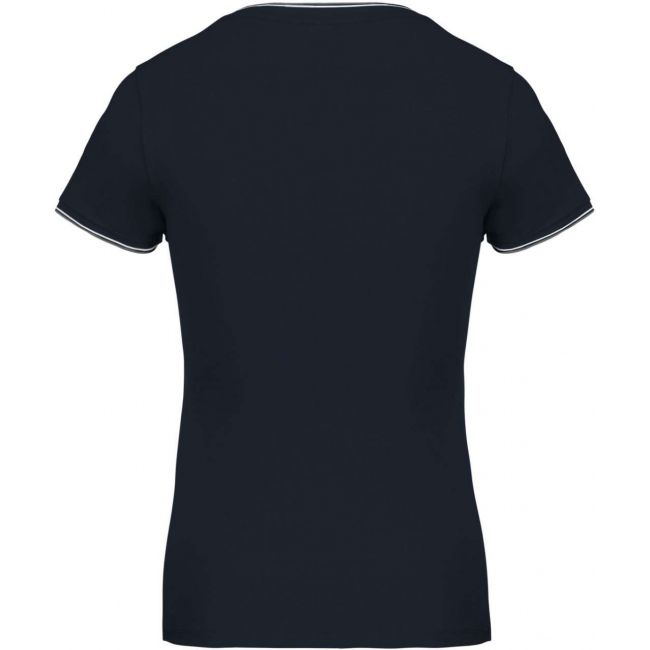 Ladies' piquÉ knit v-neck t-shirt culoare navy/light grey/white marimea xs