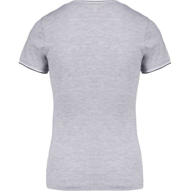 Ladies' piquÉ knit v-neck t-shirt culoare oxford grey/navy/white marimea xl