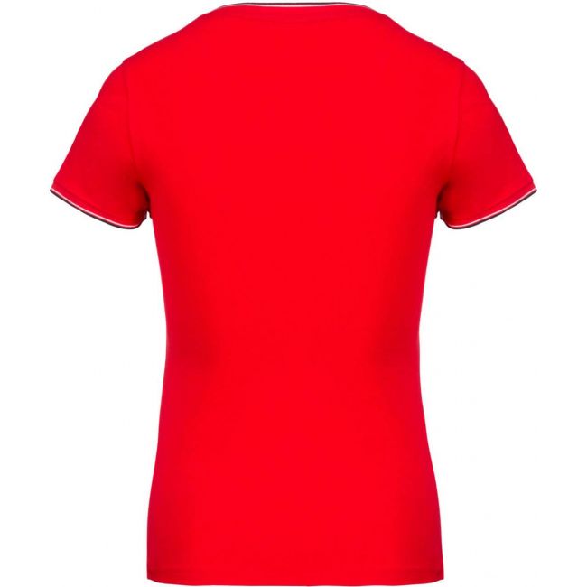 Ladies' piquÉ knit v-neck t-shirt culoare red/navy/white marimea 2xl