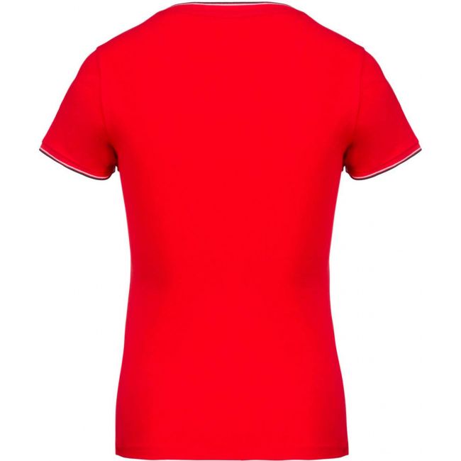 Ladies' piquÉ knit v-neck t-shirt culoare red/navy/white marimea s