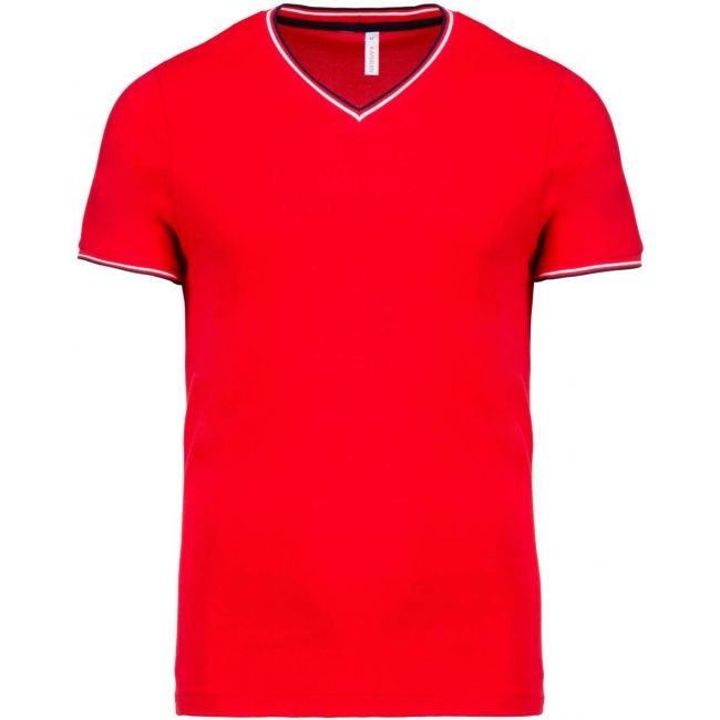 Men's piquÉ knit v-neck t-shirt culoare red/navy/white marimea m