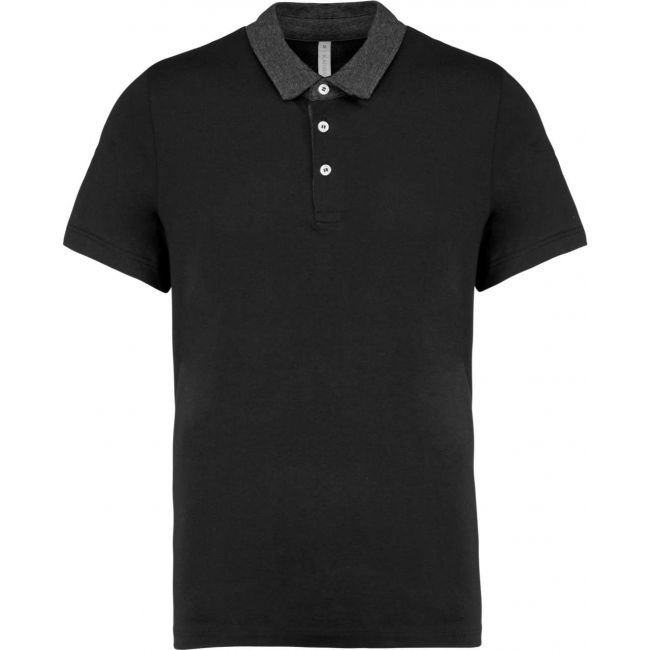 Men's two-tone jersey polo shirt culoare black/dark grey heather marimea l