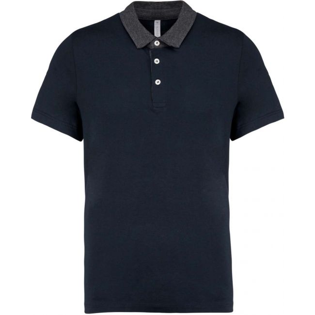 Men's two-tone jersey polo shirt culoare navy/dark grey heather marimea m