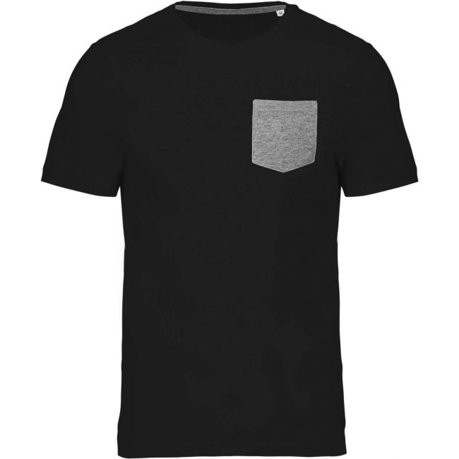 Organic cotton t-shirt with pocket detail culoare black/grey heather marimea 3xl