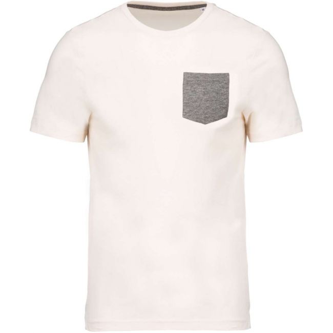 Organic cotton t-shirt with pocket detail culoare cream/grey heather marimea l