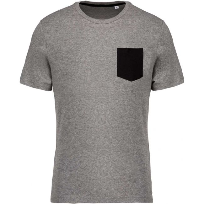 Organic cotton t-shirt with pocket detail culoare grey heather/black marimea 3xl