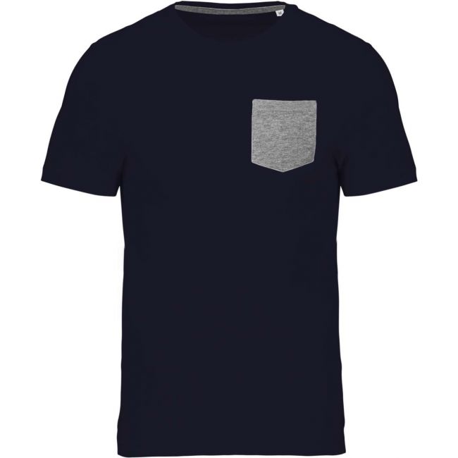 Organic cotton t-shirt with pocket detail culoare navy/grey heather marimea m