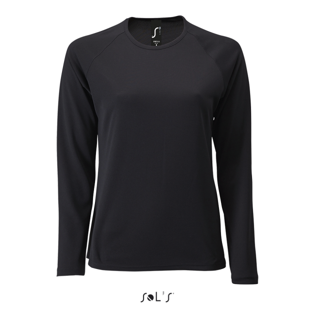 Sol's sporty lsl women - long sleeve sports t-shirt culoare black marimea l