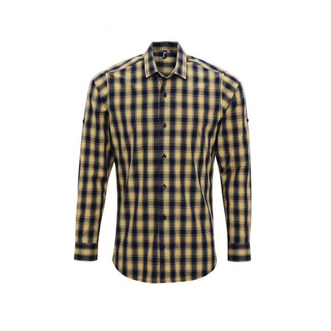 'mulligan' check - men's long sleeve cotton shirt culoare camel/navy marimea xl