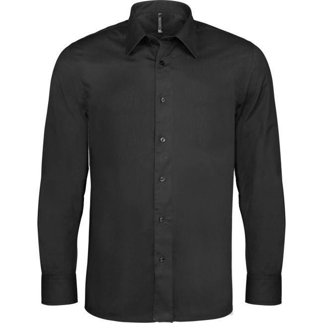 Long-sleeved cotton/elastane shirt culoare black marimea xs