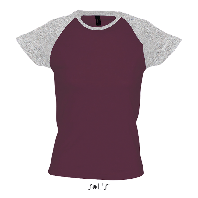 Sol's milky - women's 2-color raglan sleeves t-shirt culoare grey melange/burgundy marimea l