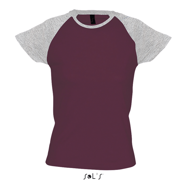 Sol's milky - women's 2-color raglan sleeves t-shirt culoare grey melange/burgundy marimea m