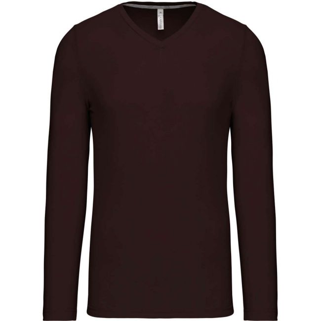 Men's long-sleeved v-neck t-shirt culoare chocolate marimea l