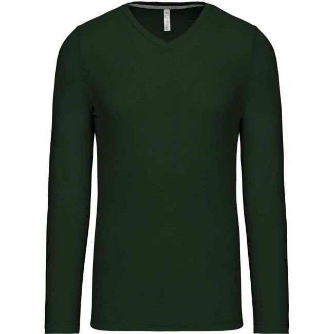 Men's long-sleeved v-neck t-shirt culoare forest green marimea 3xl