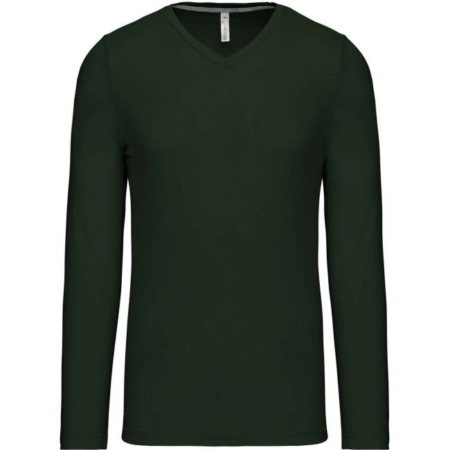 Men's long-sleeved v-neck t-shirt culoare forest green marimea m